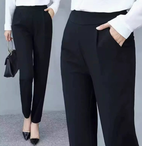 Tight-waisted Thin, Loose Slimming Large-sized 9-inch Harem Pants Black nine points - D&A