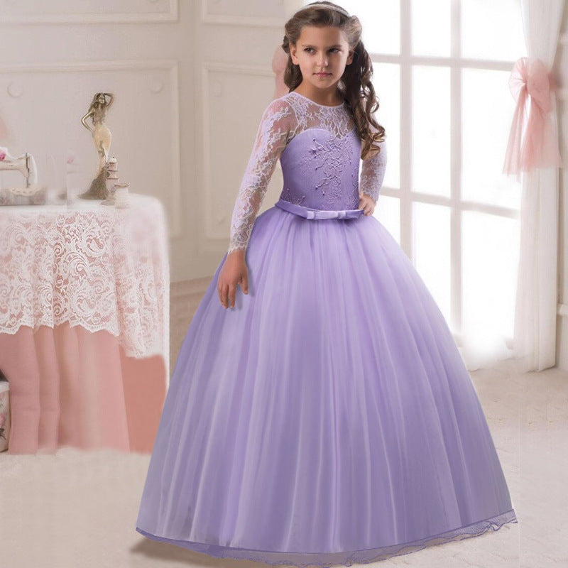 Kids Long Flower Girl Dress Dress Purple - D&A