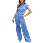 Backless Evening Dress Jumpsuit Solid Color Casual Straight Pants