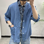 Men Three-quarter Sleeve Trendy Loose V-neck Casual Denim Coat - D&A