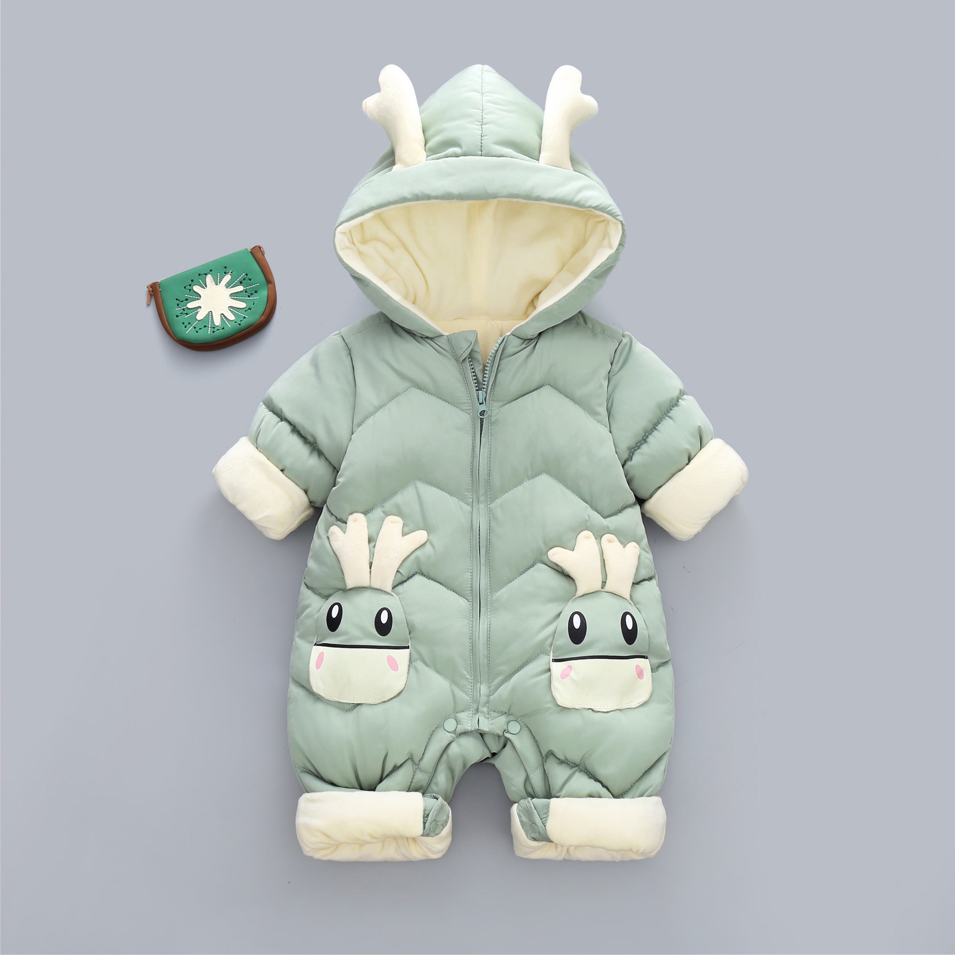 Baby Winter Snowsuit Plus Velvet Thick Baby Boys Jumpsuit 0-3 Years Newborn Romper Girl Clothes Overalls Toddler Coat Green - D&A