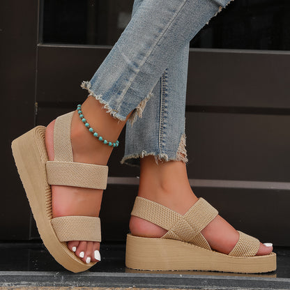 Ins Female Student Height Increasing Sandals Apricot - D&A
