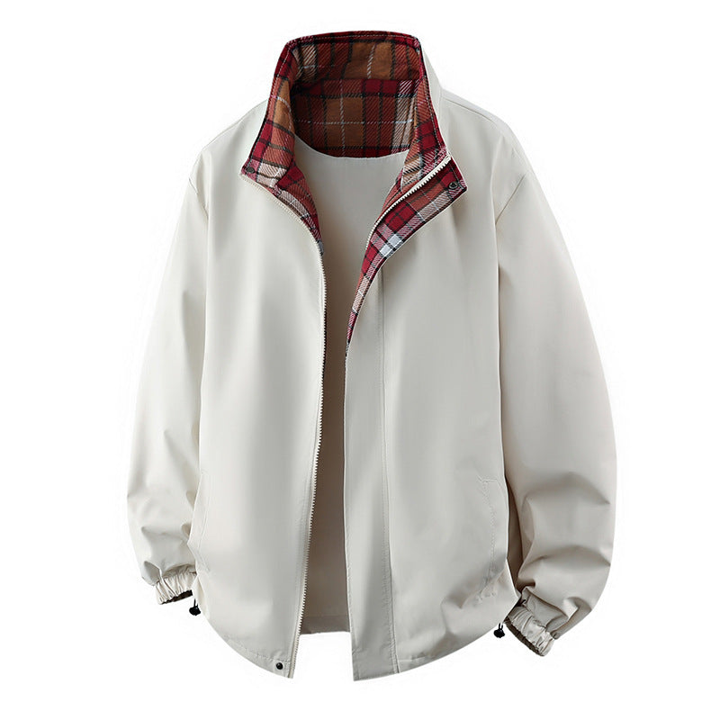 Men's Coat Workwear Stand Collar Jacket Pu Short Top White - D&A