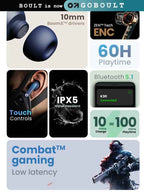 GOBOULT Z40 with Zen ENC Mic, 60H Playtime, Low Latency Gaming, Bluetooth 5.3