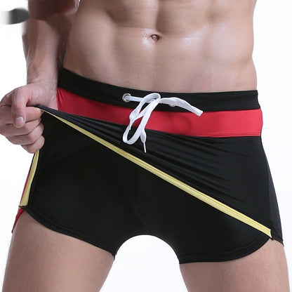 Hot Spring Lace-up Men's Boxer Casual Swimming Trunks Black - D&A