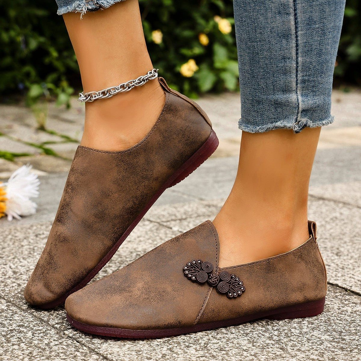 New Slippers Retro Buckle Closed-toe Slippers Women - D&A