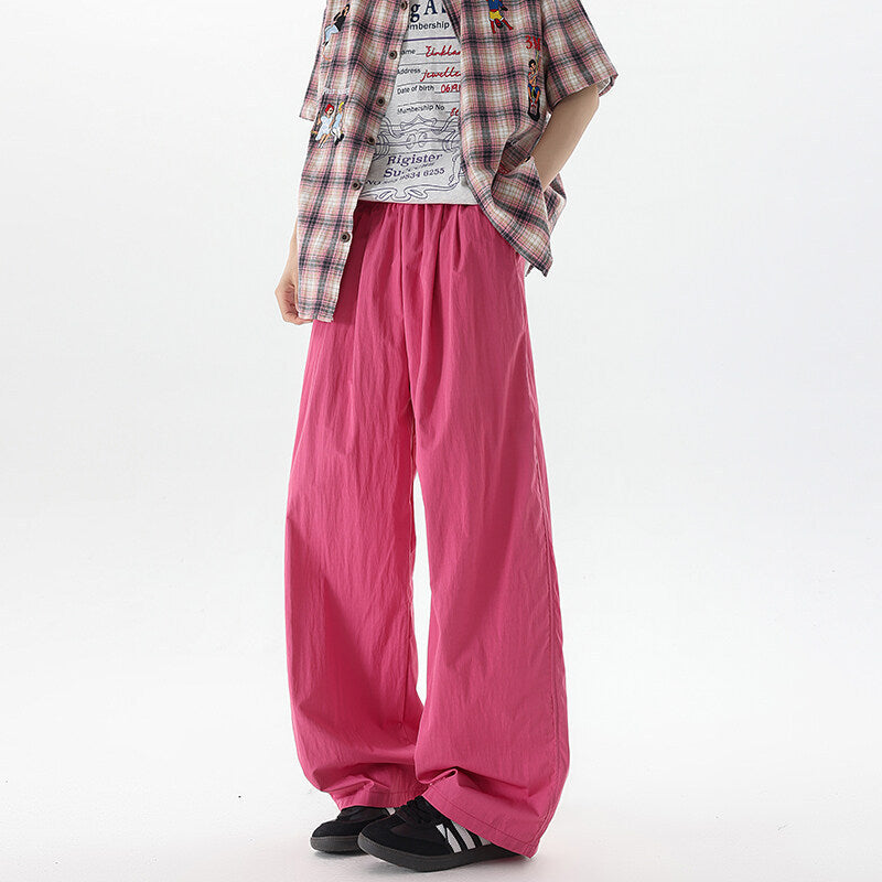 Basamine Ice Silk Drooping Curtain Lazy Men's Summer Mopping Wide-leg Casual Pants Raspberry Color - D&A