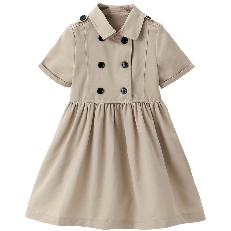 Kids Summer Clothing Beige Korean Style Children Shirt Girls' Dress Medium And Large Children's Dress Children Shirt Beige - D&A