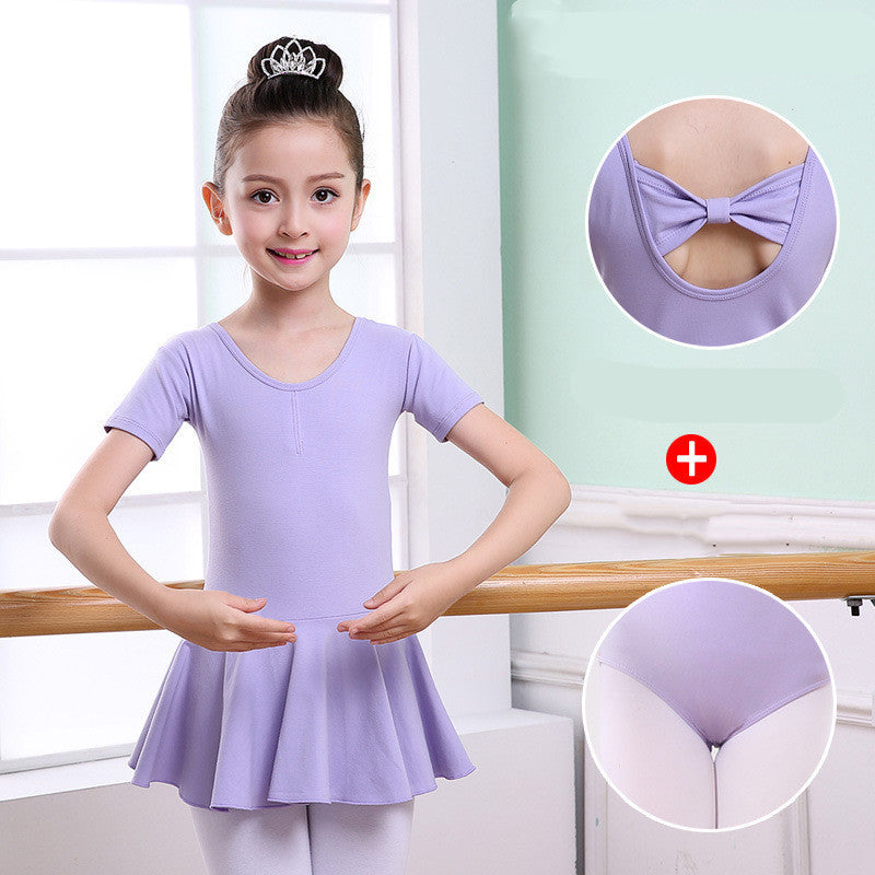 Children's Dance Clothes, Girls' Practice Clothes, Girls Short-sleeved Tutu Purple Short sleeve - D&A