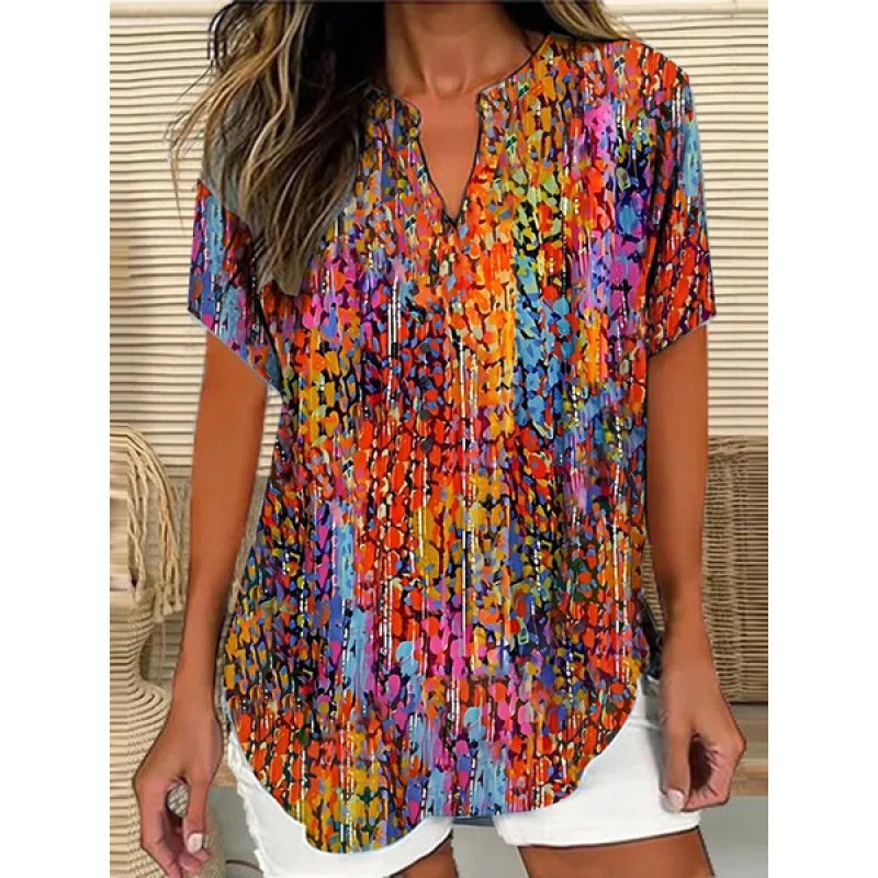 3D Printed Women's Spring And Summer Loose V-neck Short Sleeve Top XKTX02 SX2661 - D&A