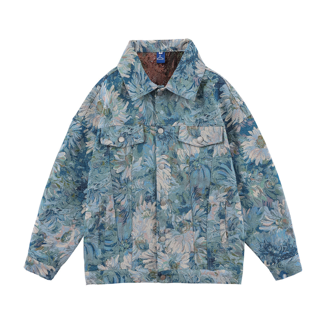 Creative Floral Denim Men Autumn Loose Men's And Women's Jackets - D&A