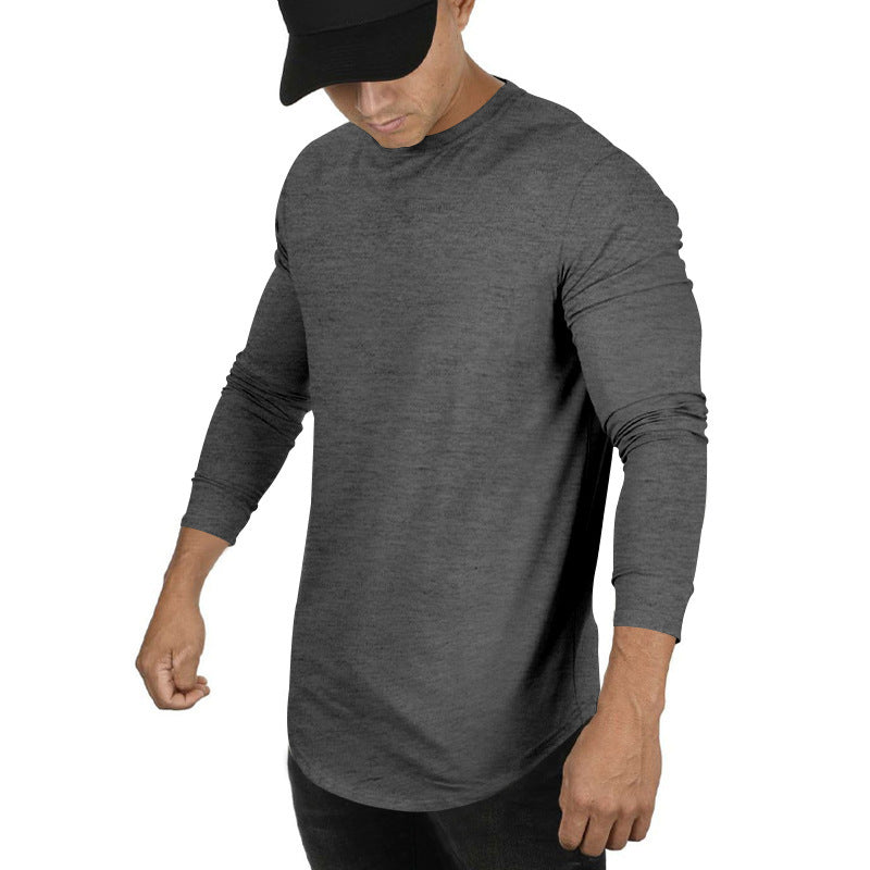 Men's Long-sleeved Casual Round Neck Solid Color Top Bottoming T-shirt - D&A