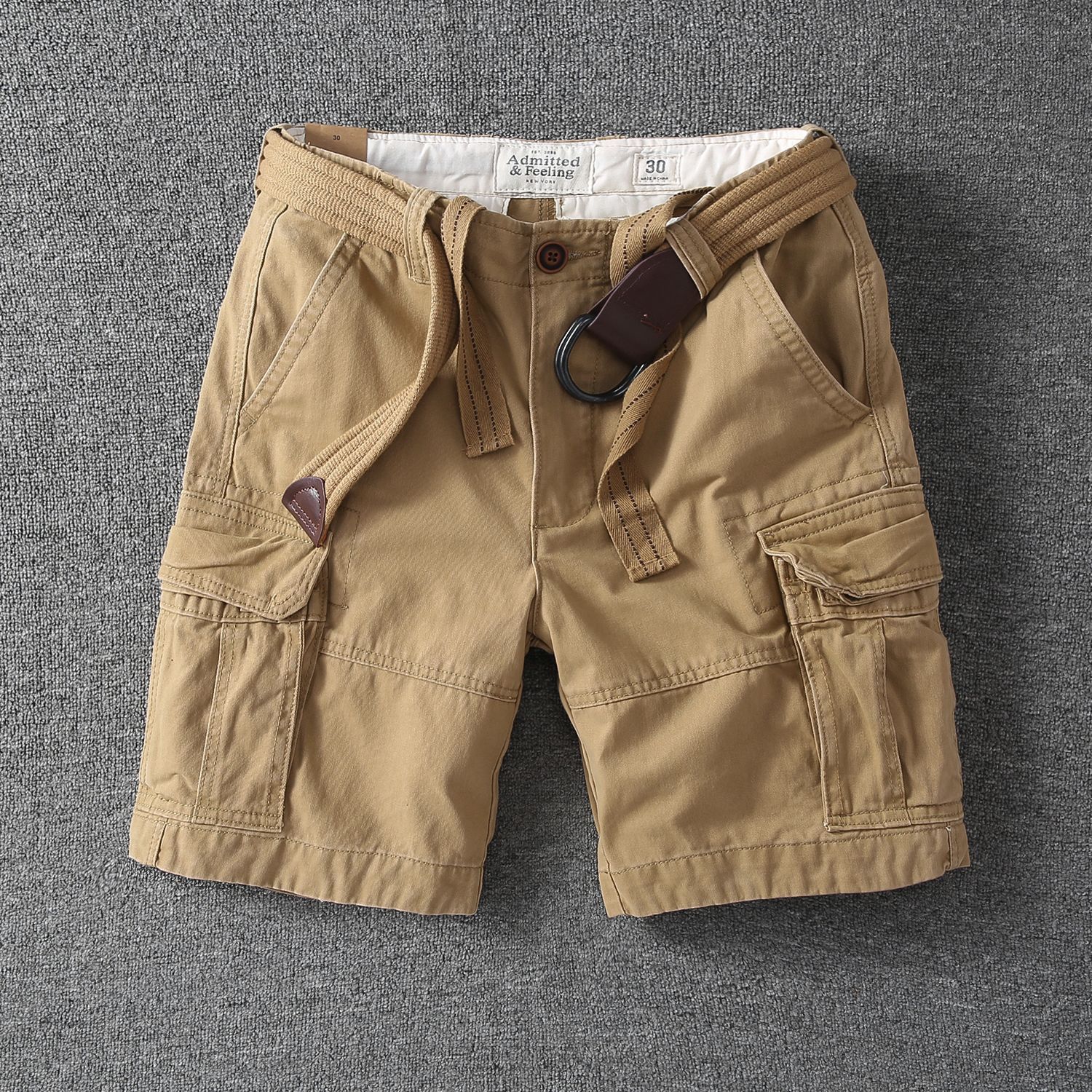 Retro Heavy Casual Overalls Pants Khaki No Belt - D&A