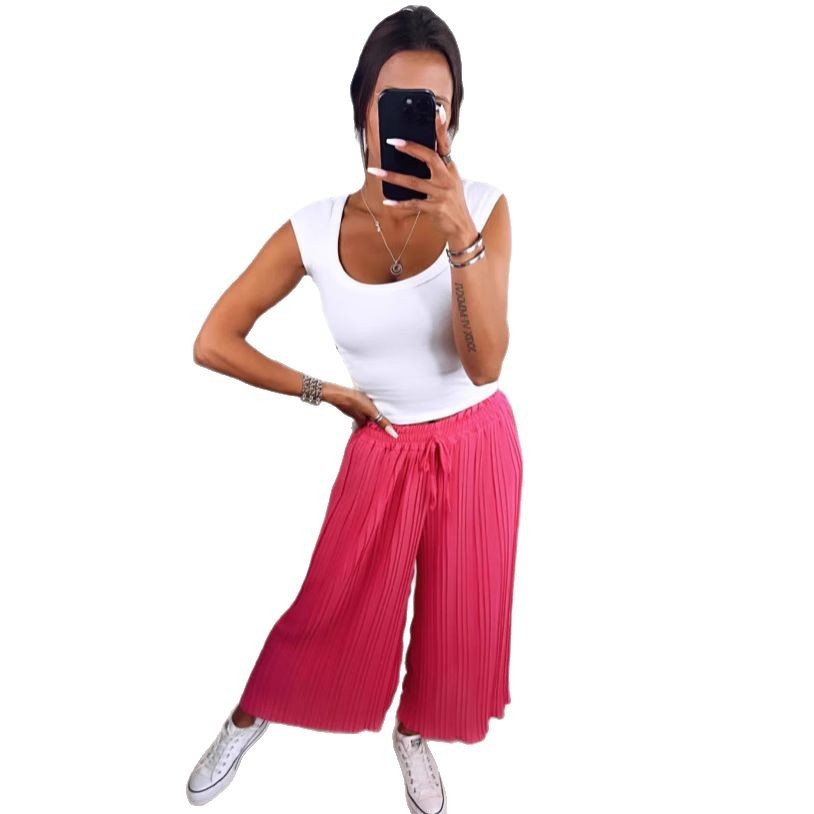 High Waist Casual Draping Pleated Straight-leg Pants - D&A