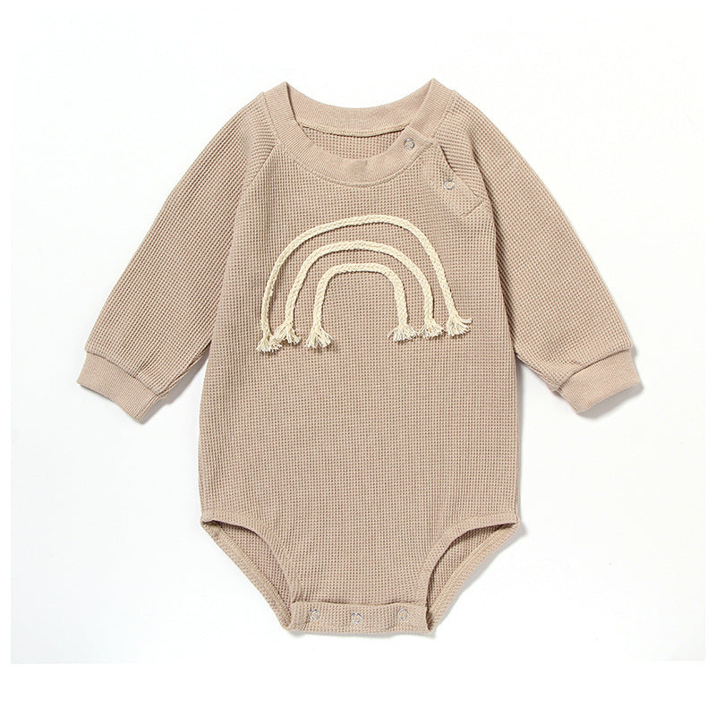 Spring And Autumn Romper R Baby Long Sleeve Waffle Khakicotton rope - D&A