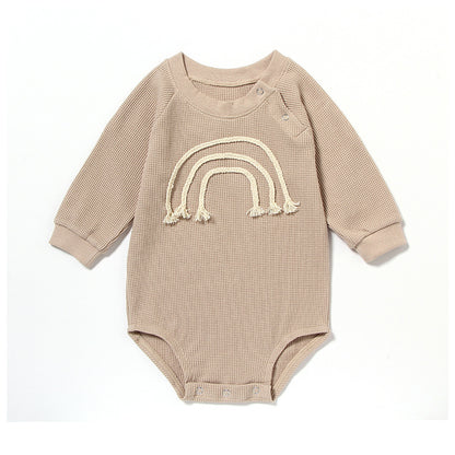 Spring And Autumn Romper R Baby Long Sleeve Waffle Khakicotton rope - D&A