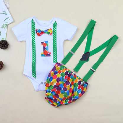 Children's Clothing Summer Clothing Baby Romper Birthday Polka dot green - D&A