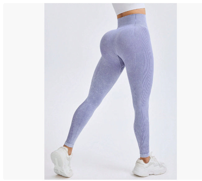 Nude Feel High Waist Hip Lifting And Belly Contracting Fitness Seamless Sports Pants Light Purple - D&A