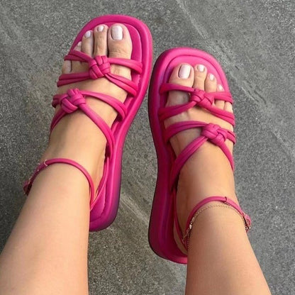 Plus Size Outer Wear Woven Beach Sandals Rose Red - D&A