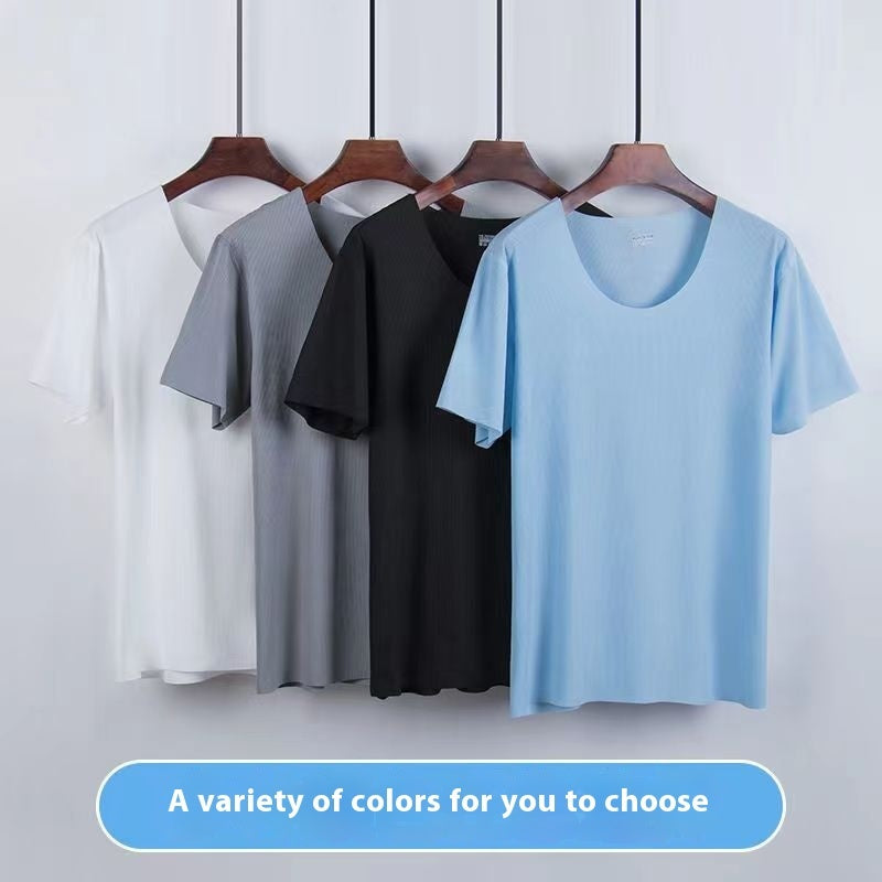 Advanced Ice Silk Round Neck Solid Color Short Sleeve Shorts Suit - D&A