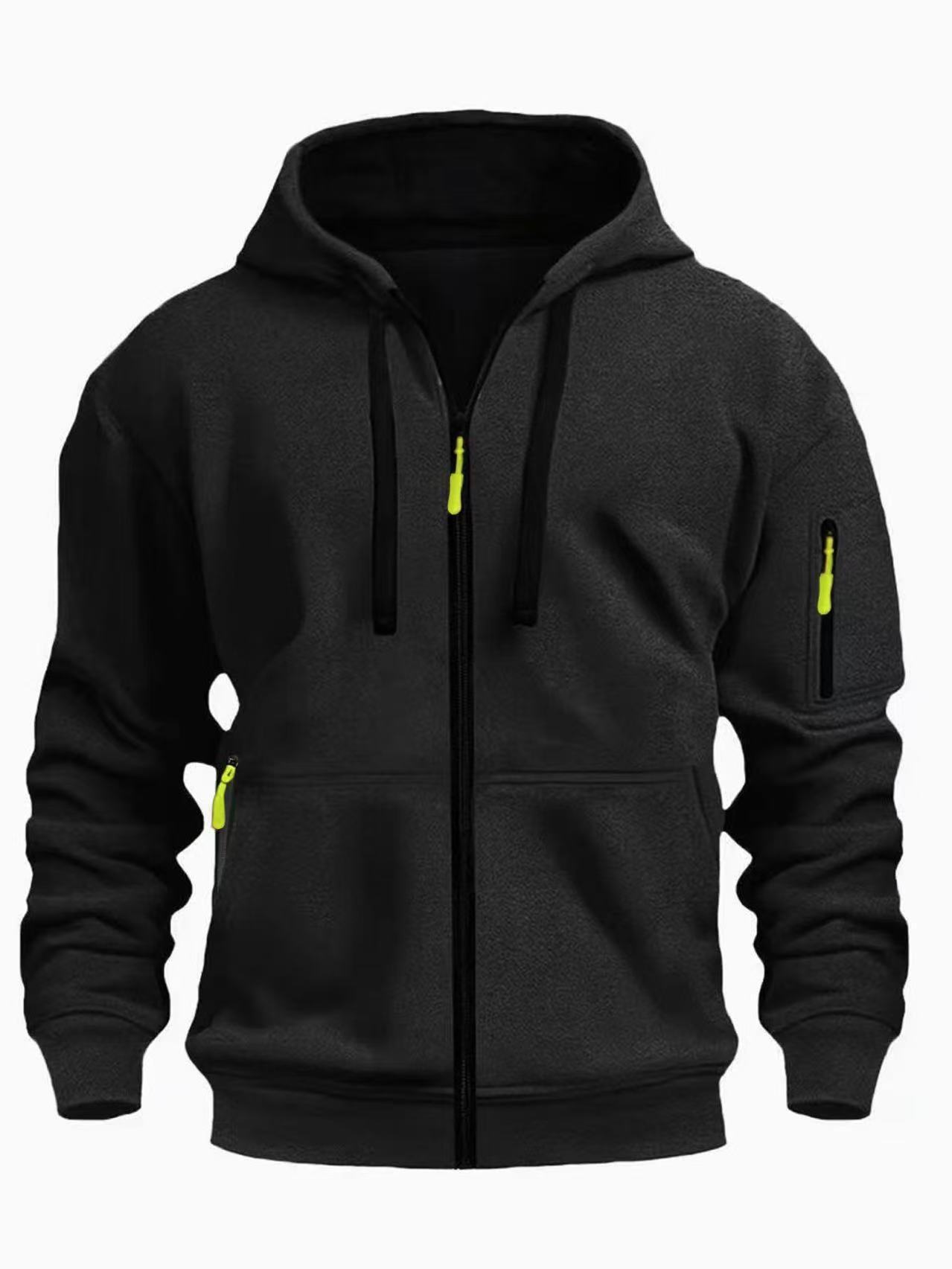 Zipper Hooded Sweatshirt Men's Sports Casual Cardigan Coat Black - D&A