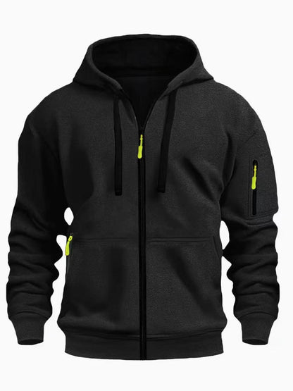 Zipper Hooded Sweatshirt Men's Sports Casual Cardigan Coat Black - D&A