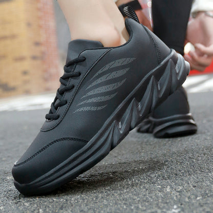 Men's Soft Bottom Light Casual Shoes Teenagers Autumn And Winter Leather Running Shoes Black And Gray - D&A
