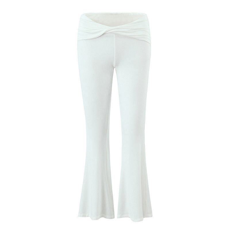 European And American Style Women's Fashion Sexy Casual Twist Tube Top Beautiful Back Tank-top Bell-bottom Pants White Pants - D&A