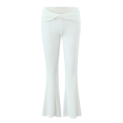 European And American Style Women's Fashion Sexy Casual Twist Tube Top Beautiful Back Tank-top Bell-bottom Pants White Pants - D&A