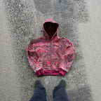 Hooded Loose Zip Hooded Coat Red - D&A