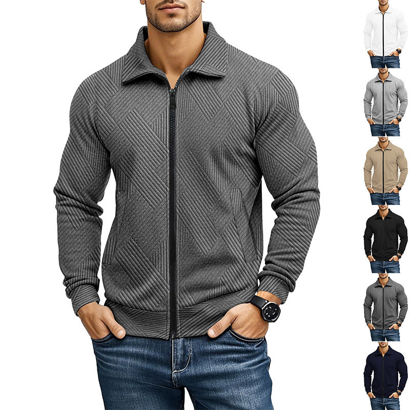 Men's Casual Jacket Solid Color Waffle Turn-down Collar Coat - D&A
