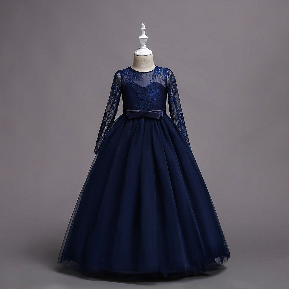 Kids Long Flower Girl Dress Dress Dark Blue - D&A