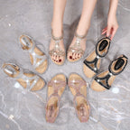 Bohemian Style Women's Shoes Hollow Out Flat Rhinestone Sandals - D&A