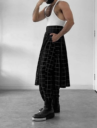Men's Fashion Plaid Pants With Apron - Stripe Design - D&A