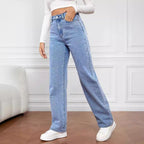 Washed Fashion Straight Jeans Women's Mid Waist - D&A