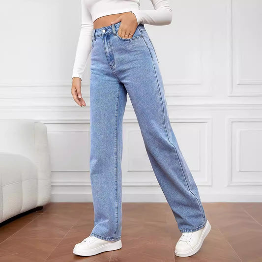 Washed Fashion Straight Jeans Women's Mid Waist - D&A