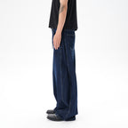 Washed Distressed Dark Blue Wide Leg Machete Jeans - D&A