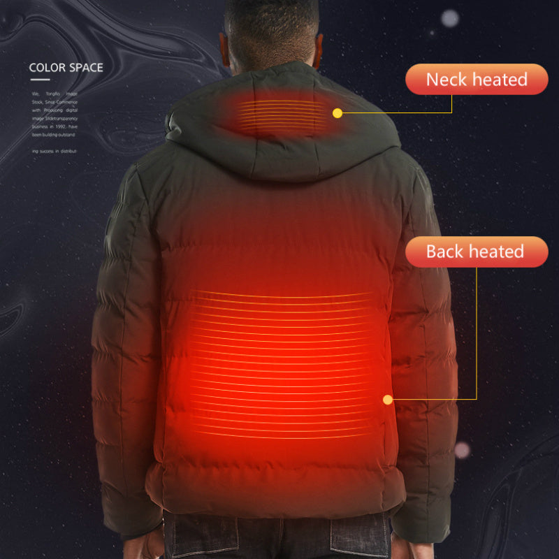 New Men Women Cotton Coat USB Smart Electric Heated Jackets Winter Thicken Down Hooded Outdoor Hiking Ski Clothing 7XL - D&A