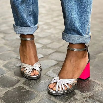 Women's High Heel Fashion Peep Toe Buckle Sandals - D&A