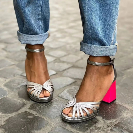 Women's High Heel Fashion Peep Toe Buckle Sandals - D&A