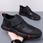 Men's Casual Leather Shoes Comfortable Slip-on Low-top Velcro Non-slip Flat Heel Shock Absorption - D&A