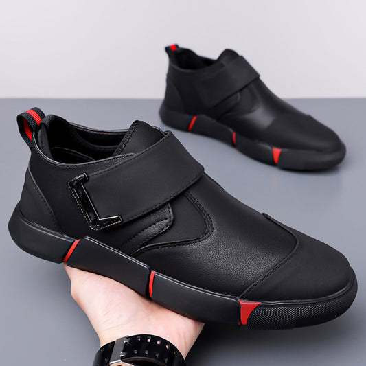 Men's Casual Leather Shoes Comfortable Slip-on Low-top Velcro Non-slip Flat Heel Shock Absorption - D&A