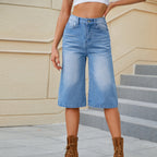 Summer Washed Elastic Waist Denim Cropped Pants For Women - D&A