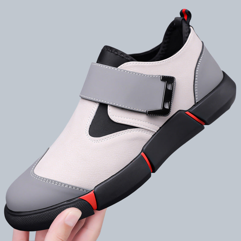 Men's Casual Leather Shoes Comfortable Slip-on Low-top Velcro Non-slip Flat Heel Shock Absorption - D&A