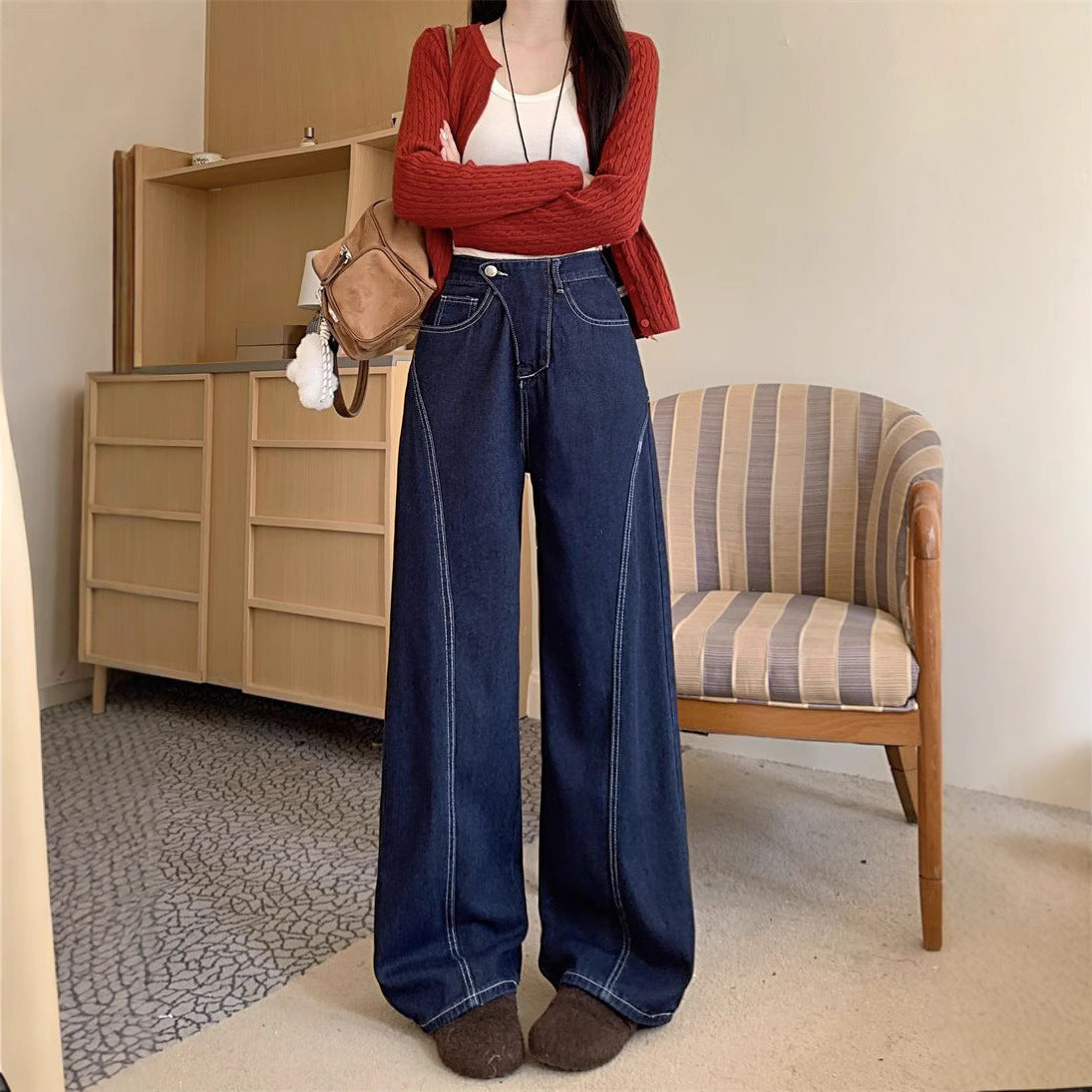 American Retro Irregular Dark Blue Jeans - D&A