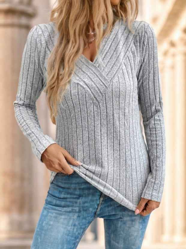 Neck Ribbed Velvet Women Tops