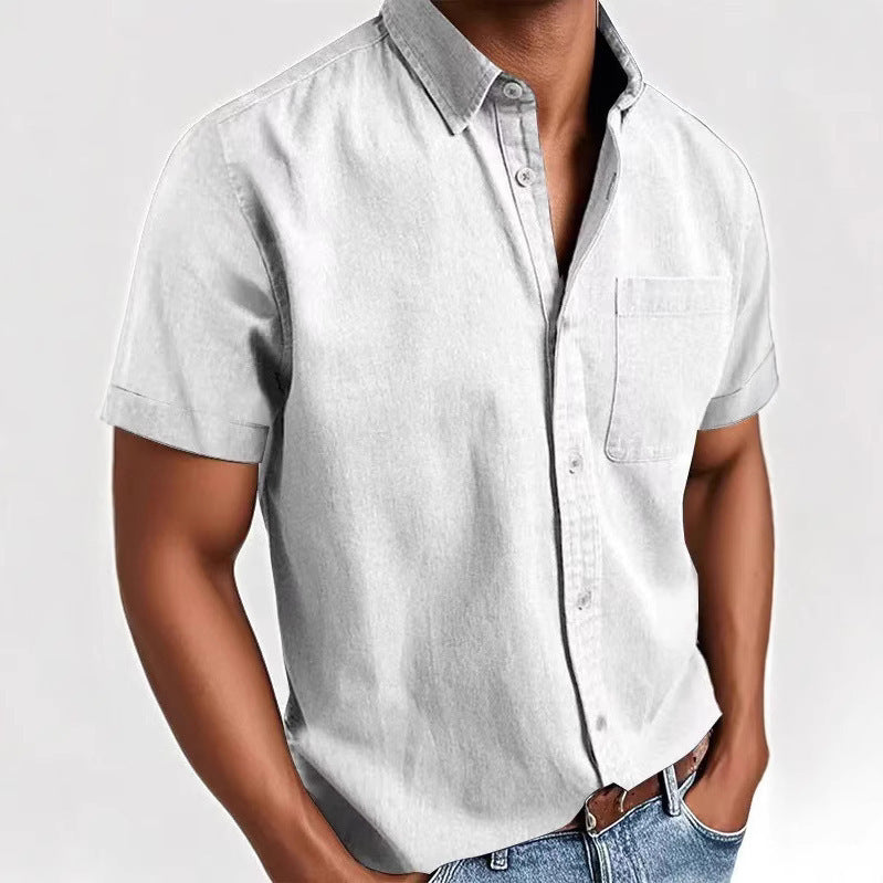 Single-breasted Shirt Men's Short Sleeve White - D&A