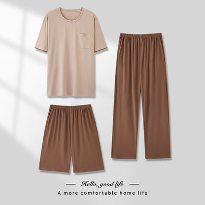Men's Pajamas Thin Spring And Summer Modal Short-sleeved Trousers Three-piece Home Wear Suit QK1687 - D&A