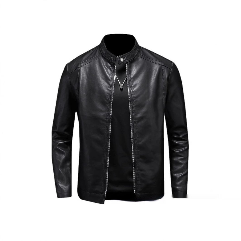 Spring And Autumn Men's Slim Leather Clothing With Stand Collar Jacket - D&A