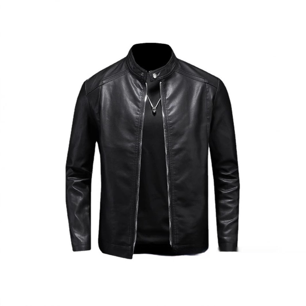 Spring And Autumn Men's Slim Leather Clothing With Stand Collar Jacket - D&A